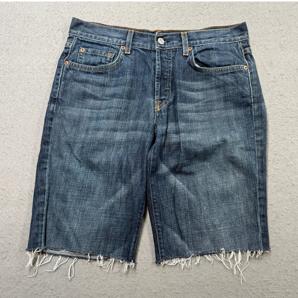 7 For All Mankind Denim Shorts Men's 30 Blue Medium Wash Cut Off Distressed USA